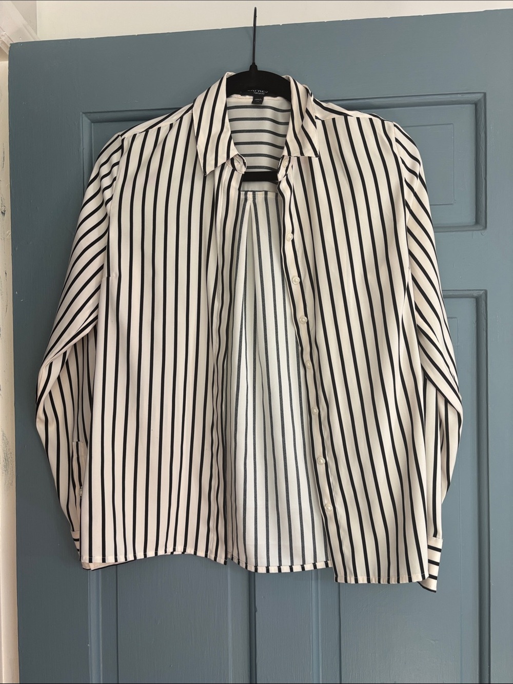 Express Black and White Vertical Stripe Button-Down Shirt